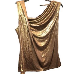 New Premise Studio Antoinette Bronze Gold Foil Dress Tank Top Blouse Large